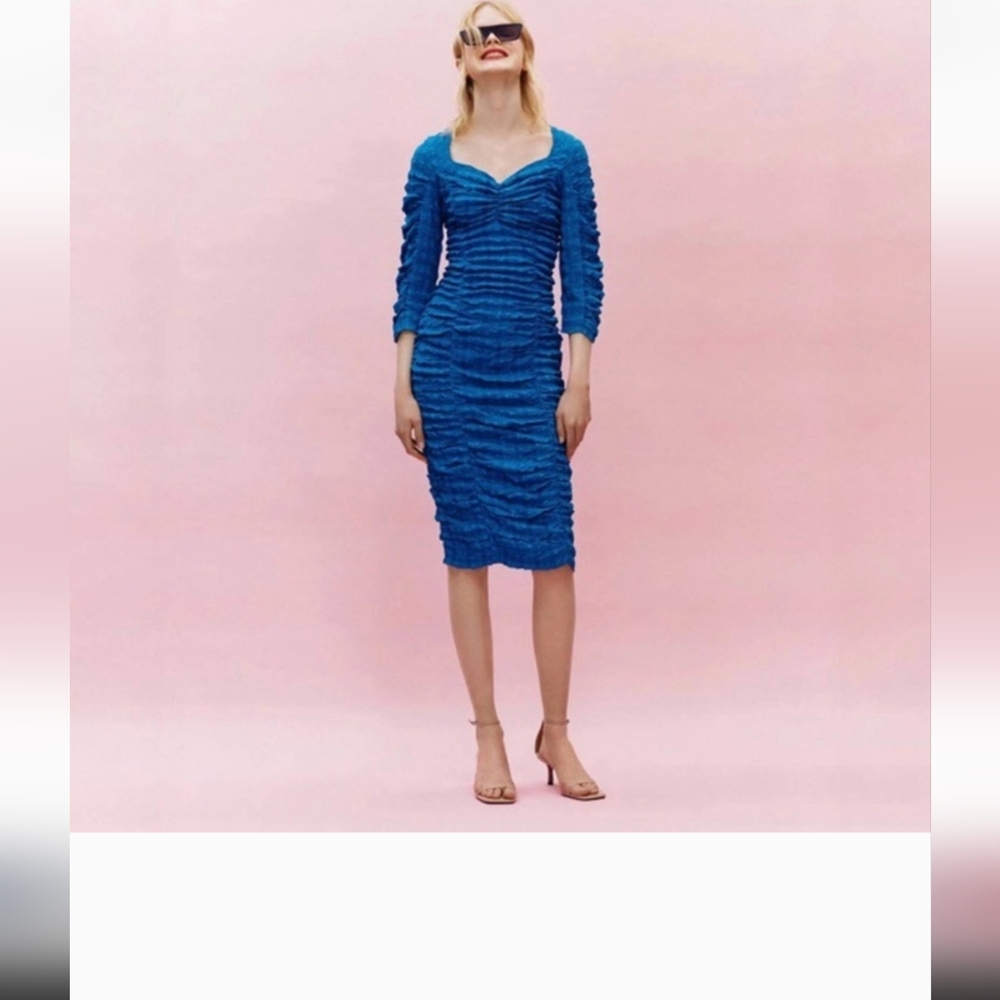 ZARA BLUE BODYCON TEXTURED DRESS